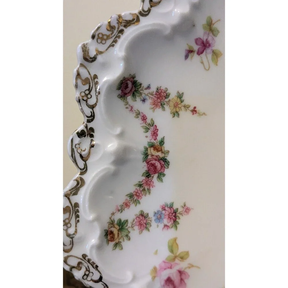 Antique M Z Austria L S S Carlsbad Scalloped Salad Plate Pink Rose Swags 8